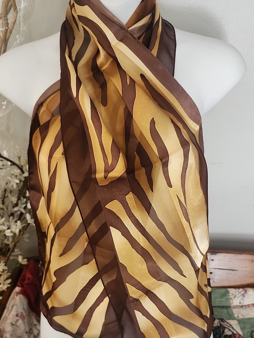 Vtg Elaine Gold For Collection XIIX Brown & Gold Zebra Print Sheer